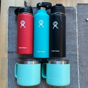 3 Hydroflasks and 2 Yeti’s
